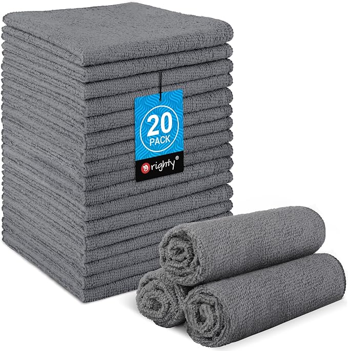 Orighty Washcloths Towels Set 20 Pack, Highly Absorbent and Soft Feel Microfiber Face Cloths, Multi-Purpose Wash Cloths & Hand Towels for Bathroom, Hotel, Spa, and Gym, 11.5x11.5 Inch, Grey