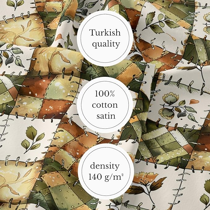Olive Meadow Patchwork Cotton Fabric – Green & Earth Tone Botanical Patchwork Print Cotton 140 GSM, Panel 61 × 36.6 Inches, Pre-Cut Sewing Fabric Panel for Quilting, Crafts & Home Decor (USA Size)