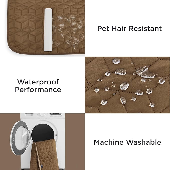 Bedsure 100% Waterproof Couch Cover for Dogs Washable - Non Slip Waterproof Blanket Large for Bed Sofa, Lightweight Furniture Protector Durable for Pet Cat Puppy with Non-Slip Bottom, Brown, 52x82IN