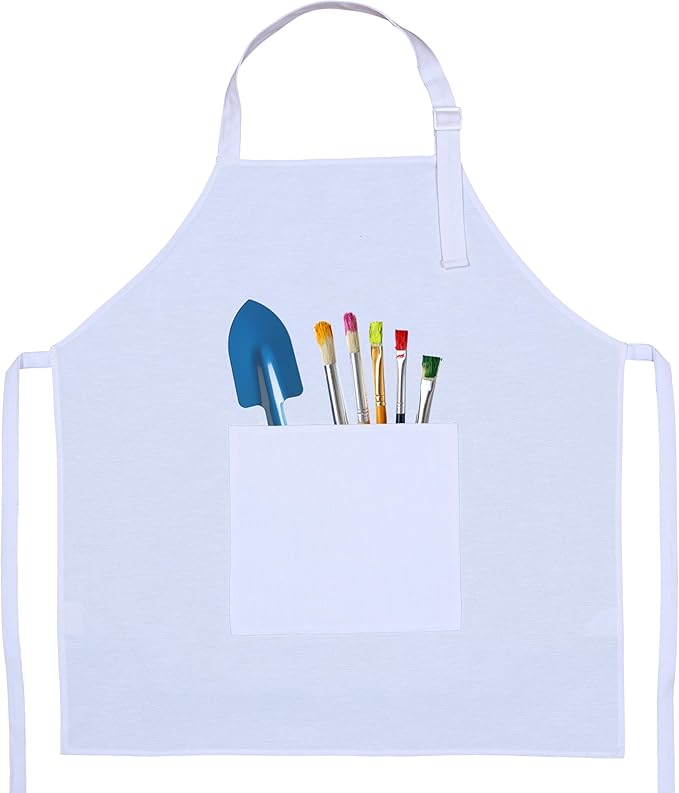 Kids Aprons for Cooking Waterdrop Resistant Aprons for Girl & Boy Toddler Apron for Painting, Gardening, Baking, Smock (White, Medium (6-10 years)