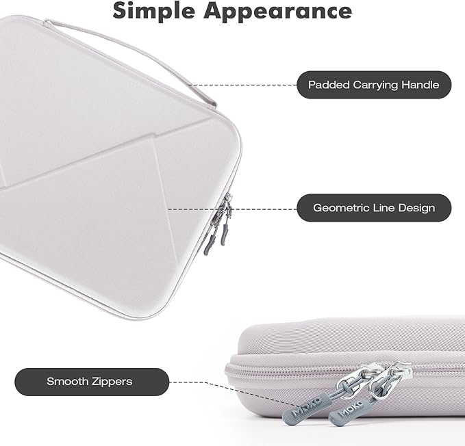 MoKo 13 inch Tablet Sleeve Bag for 13 inch iPad Pro M5/Air M3 2025, iPad Pro 13 M4/Air M2, Pro 12.9, Galaxy Tab S8+/S9+ 12.4, Hard Shell EVA iPad Bag with Storage and Padded Handle, Gray White