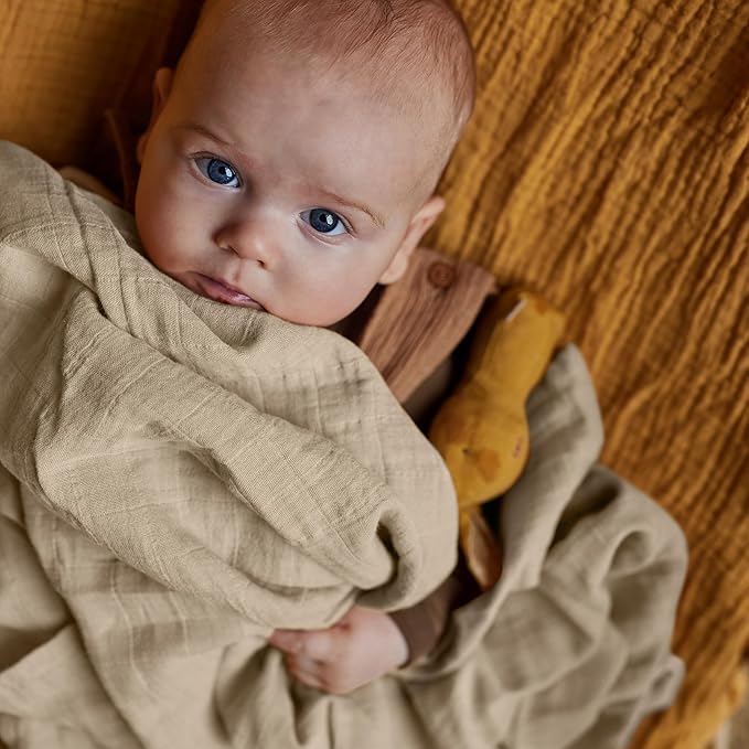 Huxie Swaddle - 100% Organic Cotton - Muslin Swaddle Blankets for Newborn, 47" x 47" (Fog)