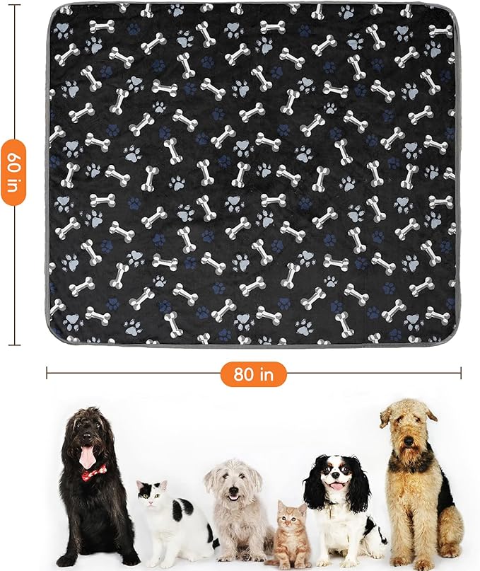 CAPT.SNOOZE Waterproof Dog Blankets Pet Blanket, Soft Fluffy Sofa Car Bed Protector, Reversible Sherpa Fleece Dog Blanket for Large Dogs (Navy Paws, 60"x80")