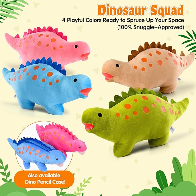 BB FUN HOUSE Dinosaur Pillow Plush, Stuffed Animal Birthday Gift Dino Decorative Throw Pillow for Kids Teens Adult Room Decor Soft Plushie Toy, Blue