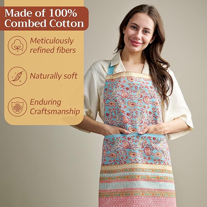 Maison d' Hermine 100% Cotton Apron for women with Pocket Kitchen Chef Apron for Men Cooking Gardening Server Waitress