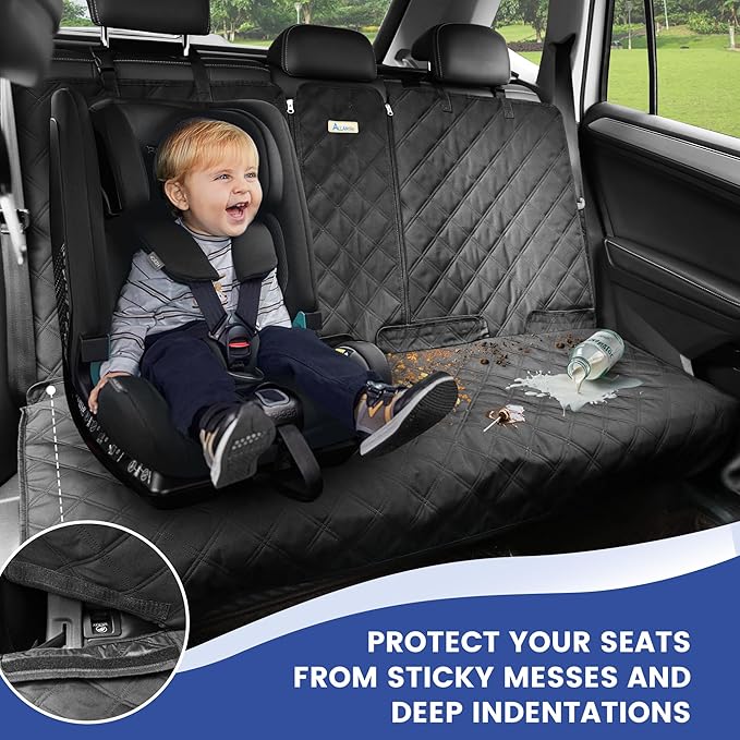 ALLANSING Back Seat Cover for Large SUVs/Trucks Rear Split Bench - Heavy-Duty 900D Waterproof Non-Slip Car Seat Protector for Messy Pet Dogs & Kids, Easy Clean(Black)
