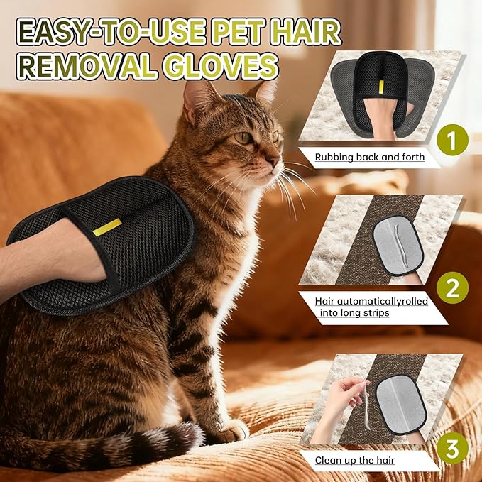 Ruistarhuan Electrostatic Pet Hair Remover Glove, Reusable Cat Dog Electrostatic Hair Remover Grooming Glove Brush Tool, Suitable for Sofas, Clothing, Carpets, Curtains (Black-2Pcs)