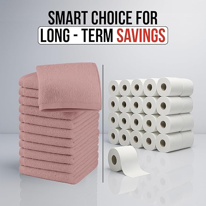 RIVERSIDE 12 Pack Washcloths - 12x12 Inches, 500 GSM, 100% Ring-Spun Cotton - Soft, Absorbent & Durable Face and Body Towels - for Bathroom, Spa, Gym, Makeup Removal & Everyday Use - Dusty Rose