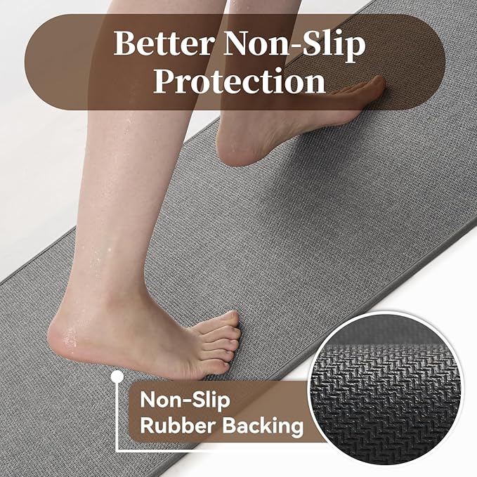 MontVoo Bathroom Runner Rug-Ultra Thin Non Slip Bath Mat Runner for Bathroom Mat Quick Dry, Rubber Backing Washable Runner Bathroom Rugs Fit Under Door, Absorbent Bath Rug,24"x47",Grey