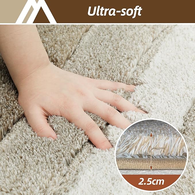 COSY HOMEER Bathroom Rugs 30"x20", Ultra Soft Absorbent Bath Mat with Non-Slip TPR Backing, Machine Washable Shaggy Rug for Bathroom Floor, Beige