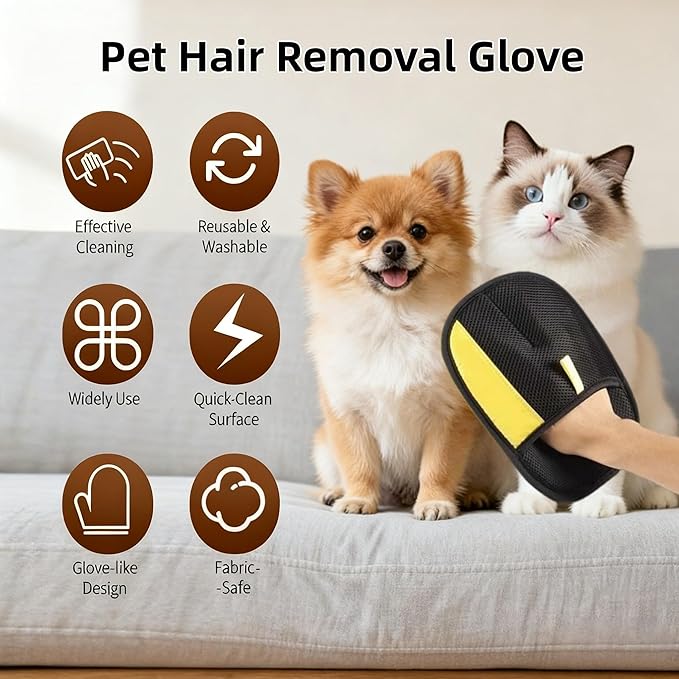 Sibkuy 2026 Thickened Electrostatic Pet Hair Removal Gloves for Dogs & Cats，Reusable & Washable Cat Hair Removal Glove, Pet Hair Remover Tool for Furniture Clothing, Couch, Carpet, Car Seat, Bed