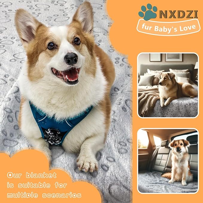 Dog Blankets for Large Dogs, 1 Pc Dog Blanket Washable, Soft Fluffy Flannel Pet Blanket Mat Cover for Bed Couch, Cute Print Puppy Blanket 60" x 50"
