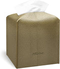 Tissue Box Cover Holder, PU Leather Tissue Box Cover Square with Bottom Belt, Cube Tissue Holder for Bathroom, Modern Organizer for Car, Office, Tabletop (Gold)