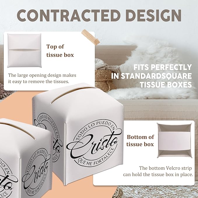 Christian Gifts Square Tissue Box Cover, Inspirational Quote Gift Ideas for Family Friends, Religious Cristo Decor for Bathroom Office, Housewarming New Home Favor-(5.2 Inches)