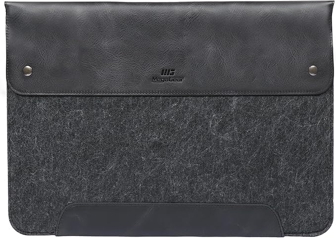 MegaGear Genuine Leather and Fleece MacBook Bag Laptop Sleeve for MacBook Pro and MacBook Air Case - 16 Inch - 15 Inch - 15.5 Inch (M4, M3, M2, M2, M1, Pro & Max) 2020 to 2024 Models