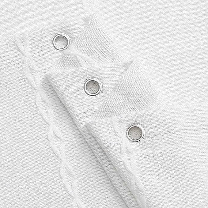 MitoVilla Modern Farmhouse Shower Curtain Set 72 x 78, Boho 78 inch Long Polyester Linen Tassel Fabric Shower Curtain Set for Chic Cottagecore French Rustic Bathroom Decor, White