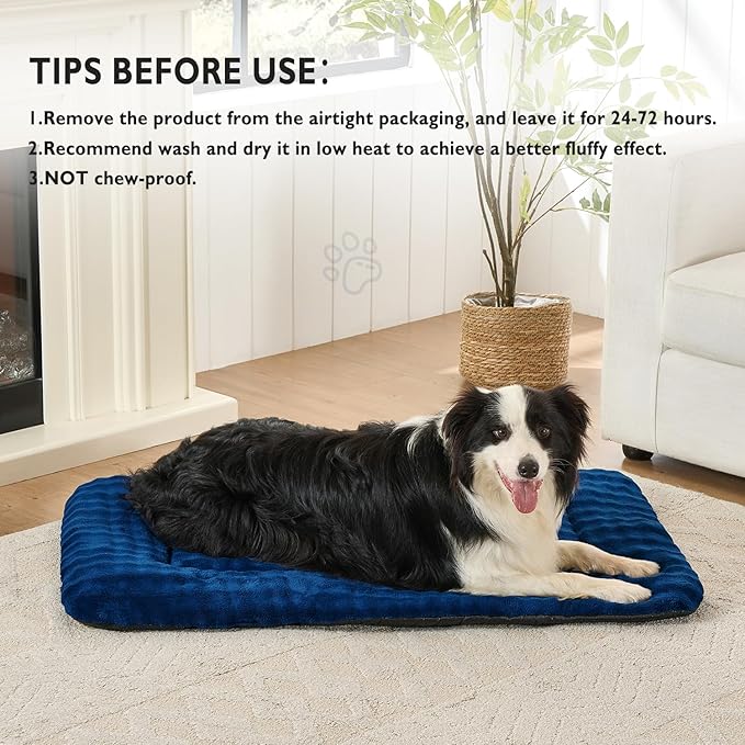 Yaning Dog Bed Mat Crate Pad for Large Dogs, Washable Soft Pet Sleeping Mat Kennel Pad with 3D Bubble Pattern, Navy Blue, 36"x 23"