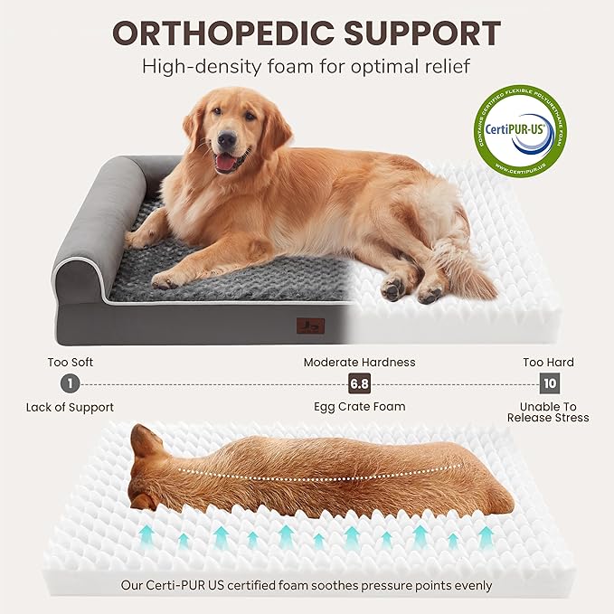 Warmrest Large Dog Beds Large Sized Dogs, Orthopedic XXL XL Dog Bed for Medium Size Dogs, Big Waterproof Couch Sofa with Removable Washable Cover for Pet, Dark Grey, 45"*35"*7"