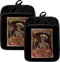 Funny Gothic Skeleton Baker Pot Holders for Kitchen, Gifts for Baking Lovers, Witchy Tarot Card Goth Skull Heat Resistant Hot Pads and Oven Mitts for Baking Cooking
