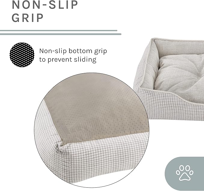Sam's Pets Arlo Orthopedic Brown Plaid Dog Bed with Soft Fabric, Easy Cleaning, Non-Slip Grip, Modern Design, Large