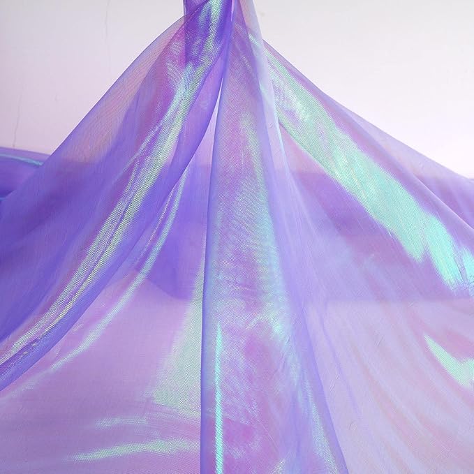 Sheer Iridescent Organza Fabric 58 Inches Wide - 5 Yards Precut - Shinny Wedding Party Decor Fairy Costume Voile Doll Clothes Sewing - Purple