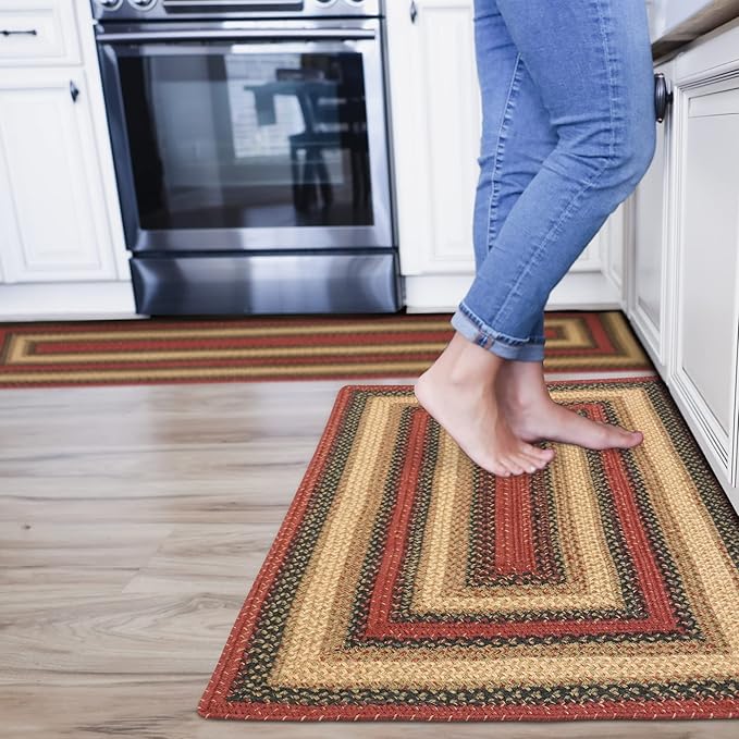 Homespice Highland Multi Color Braided Rugs 27x45 - Small Jute Braided Kitchen Rugs for Country Decor