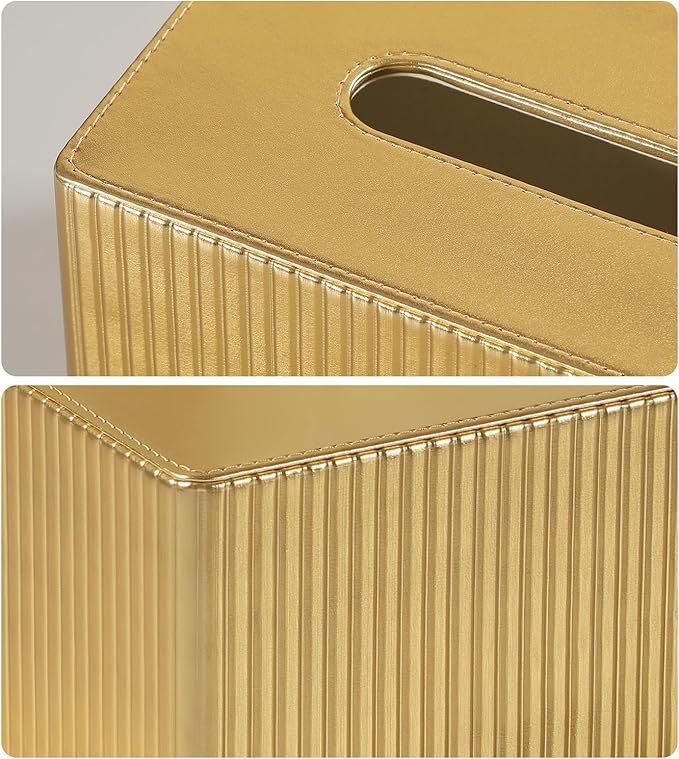 MEIBOOCH PU Leather Tissue Box Cover Square, Rectangle Tissue Box Holder with Magnetic Closure, Decorative Tissue Holder for Bathroom Bedroom Office (Gold, Rectangle for 120 to 160 Count Tissues)
