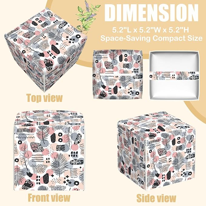 Boho Vintage Leather Tissue Box Holder Abstract Plant Leaves Tissue Box Cover Facial Paper Case Organizer Cube Napkin Dispenser for Bathroom Vanity Countertop Night Stand Office Car
