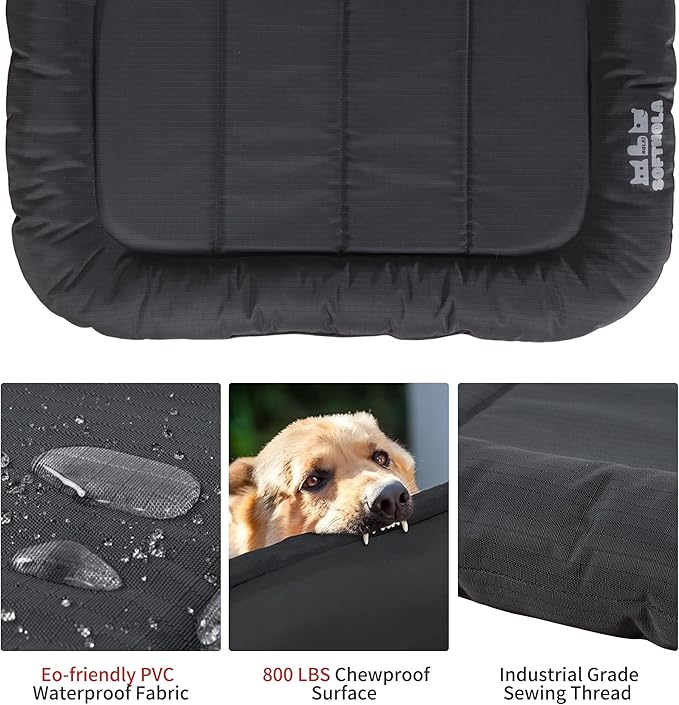 Warfort Durable Outdoor Dog Bed with Pillow Around Curling Sleep Fully Waterproof Indoor Cat Bed Crate Mat Stable Kennel Pad, for Pets (Charcoal, Small(23x18in))