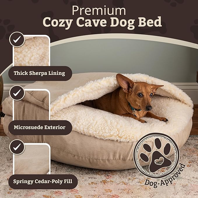 Snoozer Luxury Microsuede Cozy Cave Pet Bed, Small, Buckskin