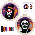 Halloween Punch Needle Kit for Adults Beginners, Easy Punch Embroidery Starter Set with Instruction, Fun DIY Needle Point Craft for Home Decor & Holiday Gift Idea(2pcs Skull Witch & Grim Reaper)