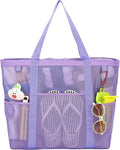 Fammart Mesh Beach Bag, Large Beach Tote Bags with Zipper, Toys Pool Bag for Family Travel Vacation Cruise Essentials