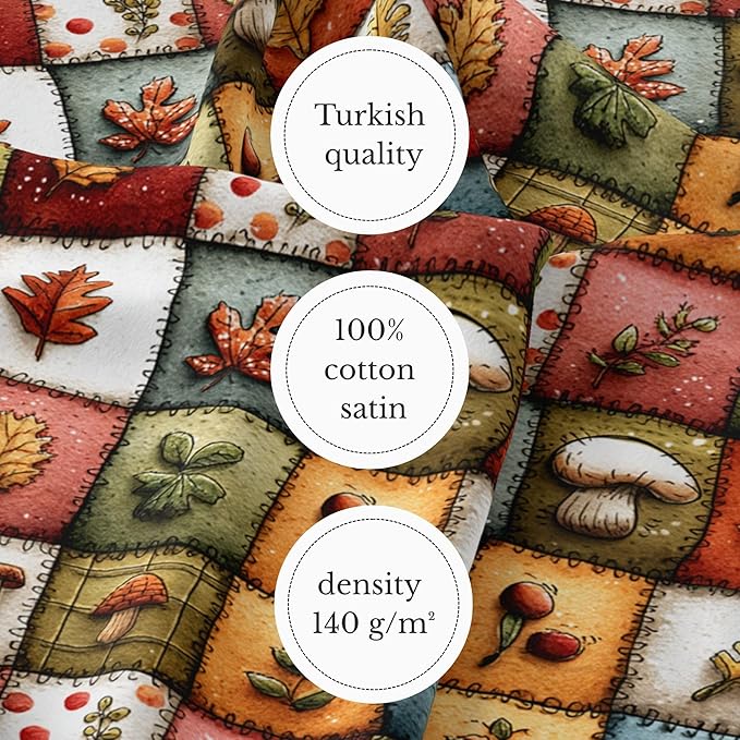 Autumn Forest Patchwork Cotton Fabric – Premium Turkish Printed Cotton 140 GSM, Pre-Cut 61 x 36.6 Inches, Fall Quilting & Sewing Fabric for Crafts, Home Decor & DIY Projects