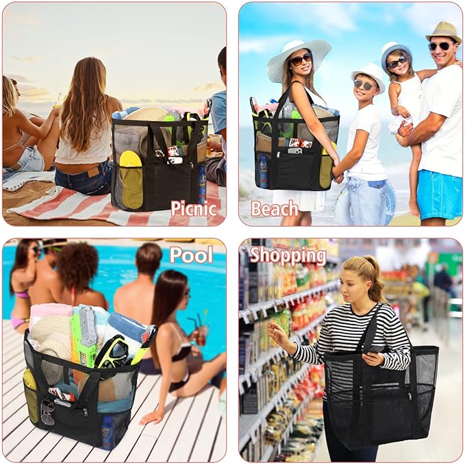F-color Mesh Beach Bag Family - Large Tote Bag for Cruise Pool Toys Beach Vacation Essentials