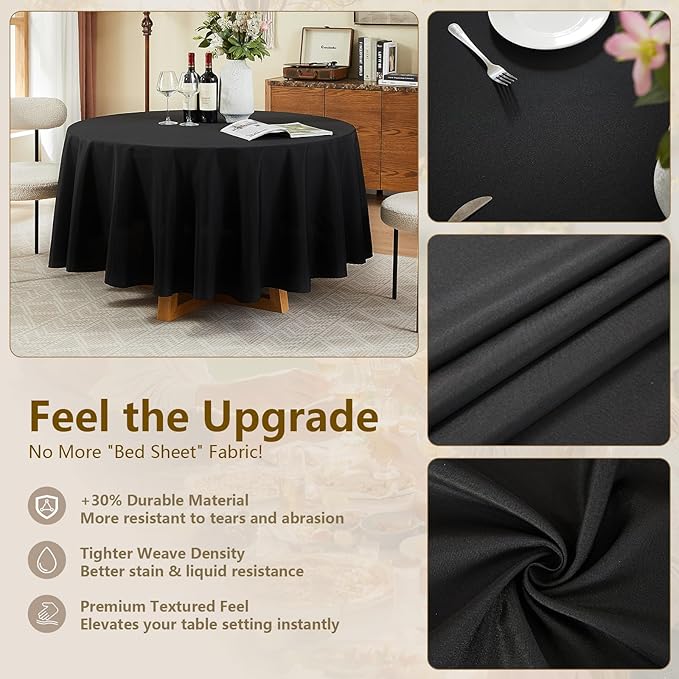 Black Round Tablecloth 6-Pack, 120 Inch Diameter Table Cloth for Round Tables - Polyester Fabric Tablecloths, Reusable & Washable Table Cover