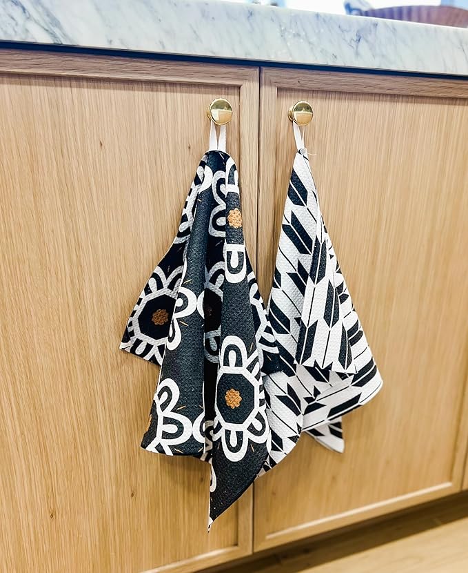 Desert Aqua 2 Pack Double Sided Kitchen Towels || Dish Towels || Quick Dry || Designer Prints || Highly Absorbent || Hanging Hook (Black)