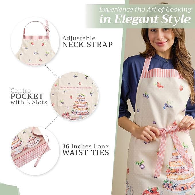 Maison d' Hermine 100% Cotton Apron for women with Pocket Kitchen Chef Apron for Men Cooking Gardening Server Waitress