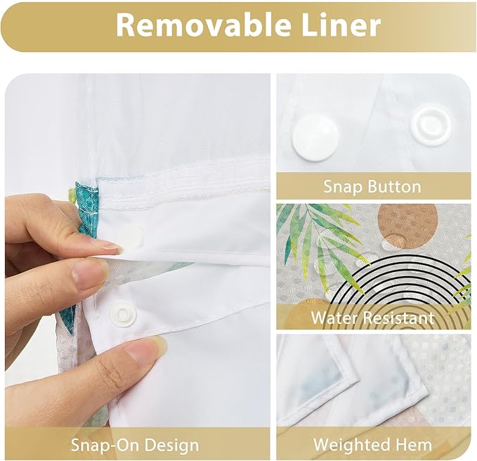 GICDSU No Hook Shower Curtain with Snap in Liner, Waffle Shower Curtain Set for Bathroom, Mid Century Style with Semi-Sheer Top Window, Waterproof & Washable, 71" W x 86" L