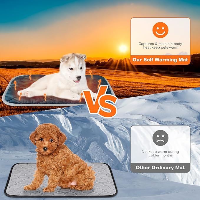 Clysee 2 Pack Self Heating Cat Mat Self Warming Pet Pads Washable Kennel Mat Dog Crate Pad Reflects Body Heat Non Skid Cat Thermal Pads for Puppy Indoor Outdoor(Blue,16 x 20 Inches)