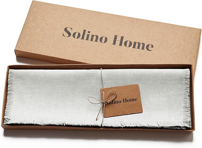 Solino Home Linen Light Grey Placemats Set of 4-100% Pure Linen Placemats 14 x 19 Inch for Spring, Easter - Fringe, Handcrafted and Machine Washable