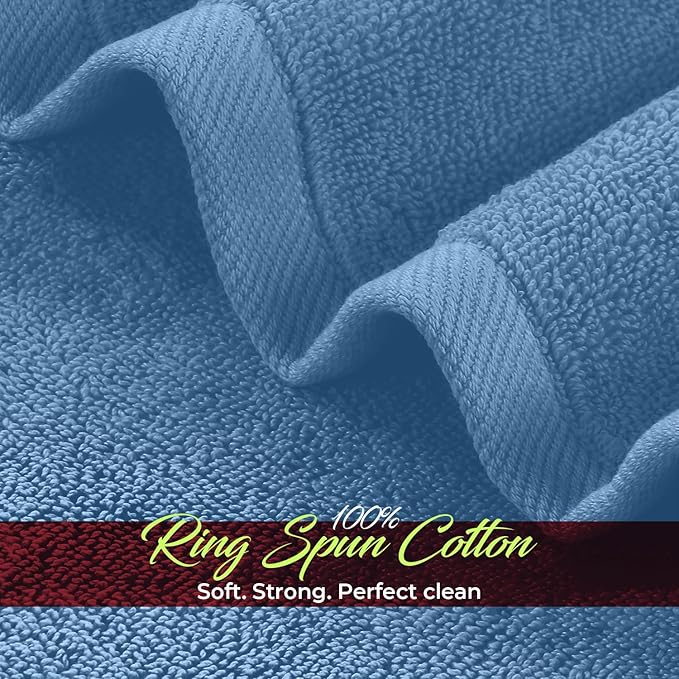 RIVERSIDE 12 Pack Washcloths - 12x12 Inches, 500 GSM, 100% Ring-Spun Cotton - Soft, Absorbent & Durable Face and Body Towels - for Bathroom, Spa, Gym, Makeup Removal & Everyday Use - Medium Blue