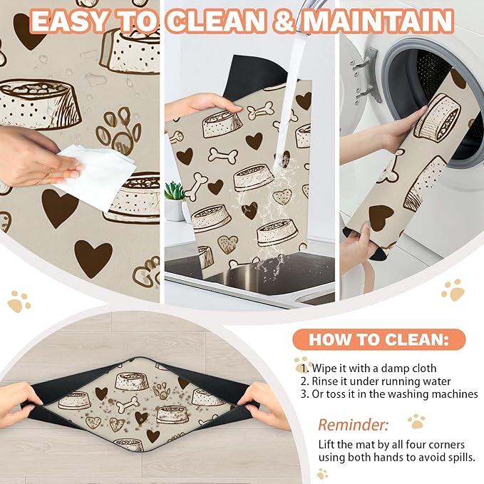 Eizlang Dog Cat Food Mat,12"x20" Inches Rapid Absorbent Pet Feeding Mat,Pets Placemat Water Bowl Mats with Rubber Backing,No Stains Cat Dog Feeding Mats Indoor,Pet Accessories Supplies,Brown Dogs Paw