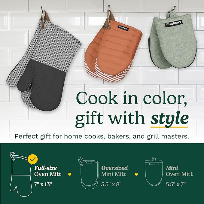 Cuisinart Heritage Kitchen Oven Mitts – Heat-Resistant Mitts for Oven with Non-Slip Neoprene Palm, Long Cuff, and Cotton Filling – Durable Oven Gloves for Cooking, Baking & Grilling (Microplaid)