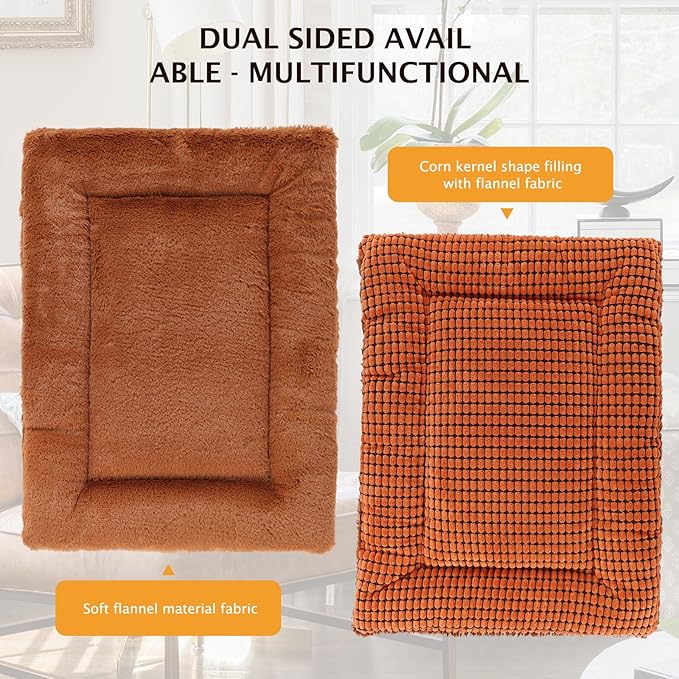 Vetasac Reversible Dog Bed Mat with Plush and Corn Velvet,Soft Warm Pet Cushion, Dual Purpose Washable Sleeping Mattress Bed for Small Medium Large Dog and Cat XB004 (24"x18", Orange)