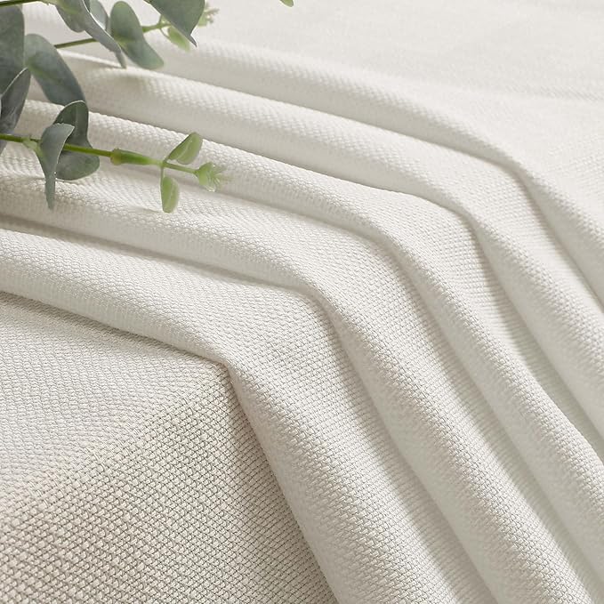 Lecloud Bessie Ivory Kitchen Curtains 36 Inch Length 2 Panels, Faux Linen Textured Half Curtains for Bedroom Bathroom, Farmhouse Window Short Curtain Tiers with Dual Rod Pocket, Each 30 W x 36 L