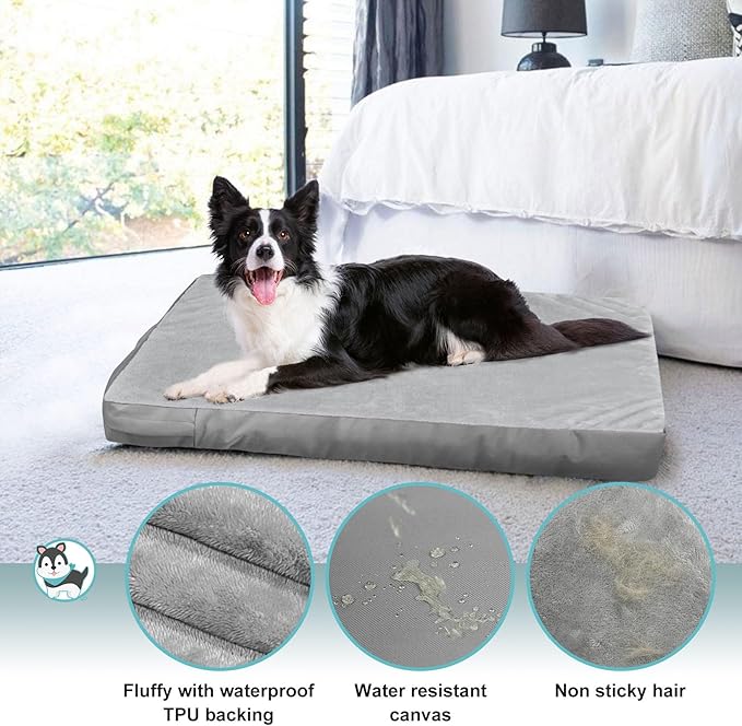 Explore Land Waterproof Dog Bed Cover Machine Washable Fluffy Dog Bed Replacement Cover, 36Lx27Wx4H inch, Gray
