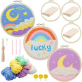 Allazone 3 Set Punch Needle Embroidery Starter Kits for Beginners, Include Punch Needle Fabric with Yarns, Embroidery Hoops, Threader Tools and Instructions, Rainbow and Moon Pattern