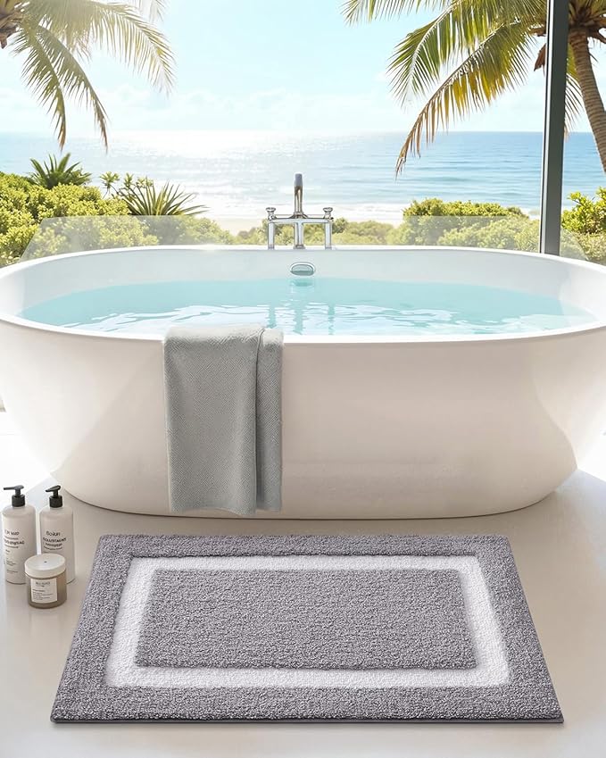 Color&Geometry Bathroom Rugs, Water Absorbent and Quick Dry Microfiber Bath Rugs-20"x32", Non-Slip, Machine Washable, Extra Soft Plush Bath Mats for Bathroom, Laundry Room, Light Grey White