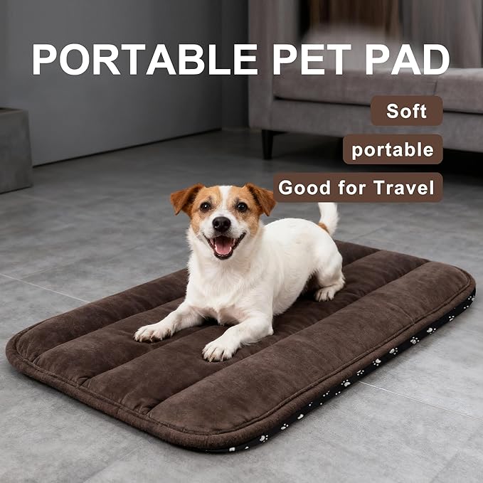 Fogkiss Dog Bed Mat, Reversible Dog Crate Pad with Washable Kennel Mat and Soft Foam, Flat Pet Bed for Dogs & Cats, for Crates Carriers & Travel (Dark Brown, 28" L*16" W*1.5" Th)