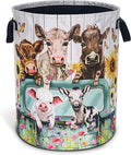 Farm Cow Pigs Laundry Basket Highland Cattle Animals Oxford Cloth Laundry Hamper With Handle Foldable Portable Clothes Storage Basket 18.9 X 16.5 Inch Storage Bag For Laundry Room/Bathroom/Bedroom